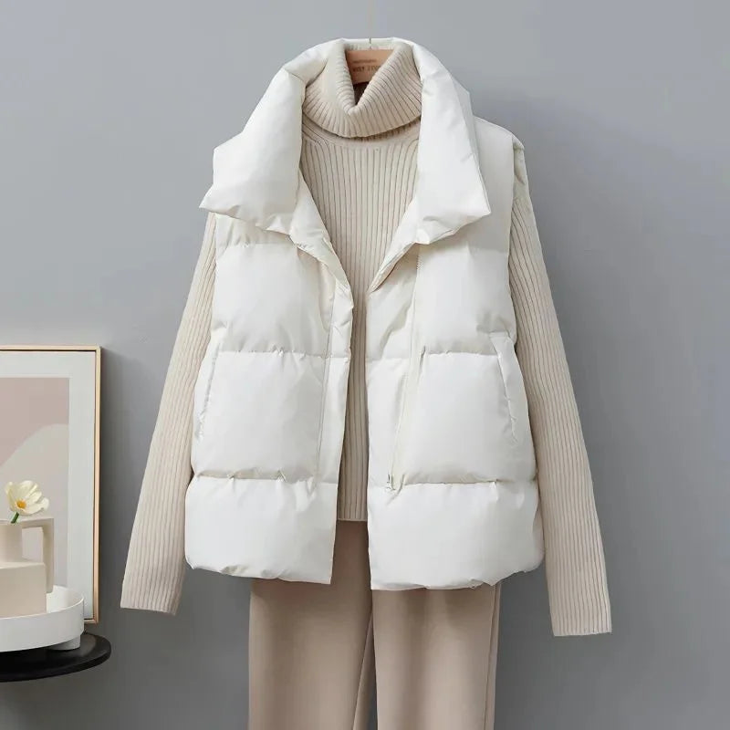 2024 New Winter Warm Cropped Vest Jackets for Women Fashion Sleeveless Stand Collar Zip Up Puffer Waistcoat Street Style Outwear LadyShow.Store