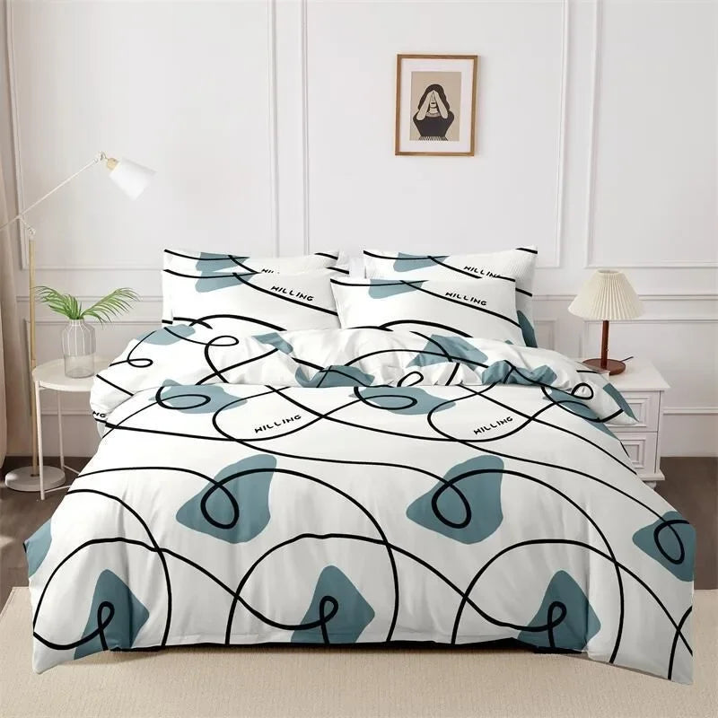 3pcs Printed Brushed Duvet Cover Pillowcase Three Piece Set High Quality Skin Friendly Fabric Bedding Cover (without Bed Sheet) Pi-Mart