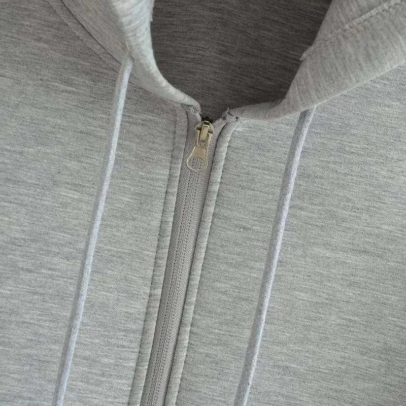 HXAO Hoodie Woman Outerwears Long Sleeve Demi-Season Women Jacket Coat Casual Sweatshirt With Zipper Grey Black Jacket Coats Pi-Mart