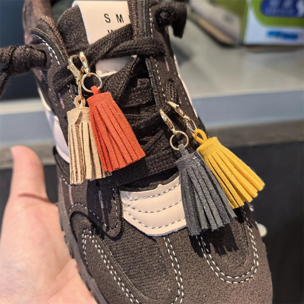 1Pcs Autumn Winter Maillard Tassel Pendant Shoe Charms Leather Flower Shoelace Buckle Sports Shoe Decoration Accessory Buckle Pi-Mart