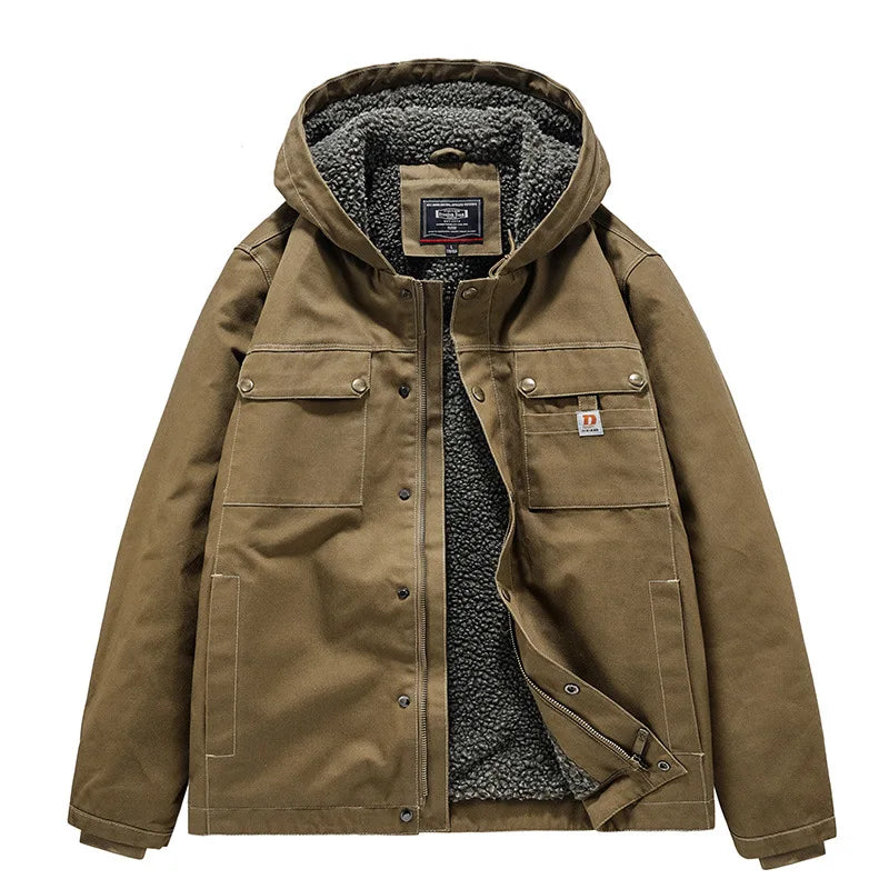 New Fashion Men Hooded Fleece Warm Down Jackets Casual Fit Coats Quality Male Cotton Multi-pockets Cargo Jackets Tooling Coats 4 Pi-Mart