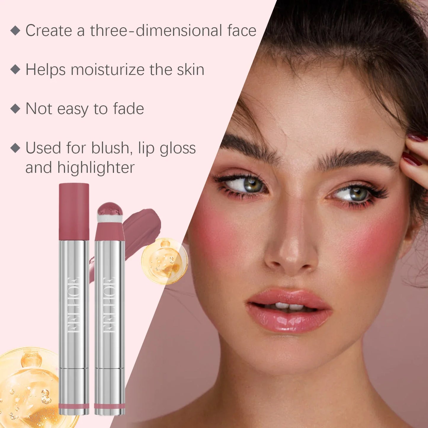 Peach Pink Plush Brush Liquid Blush Cheek Cream Smooth Long Lasting Velvet Matte Nude Apricot Orange Blusher Easy To Wear Tri Light Beauty