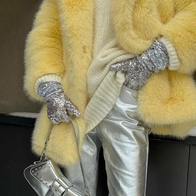 Neo Mint Women Winter 2024 High Quality Luxury Faux Fur Coat Thicken Warm Overcoat Outerwear Hot Girls Solid Long Fox Fur Jacket LadyShow.Store