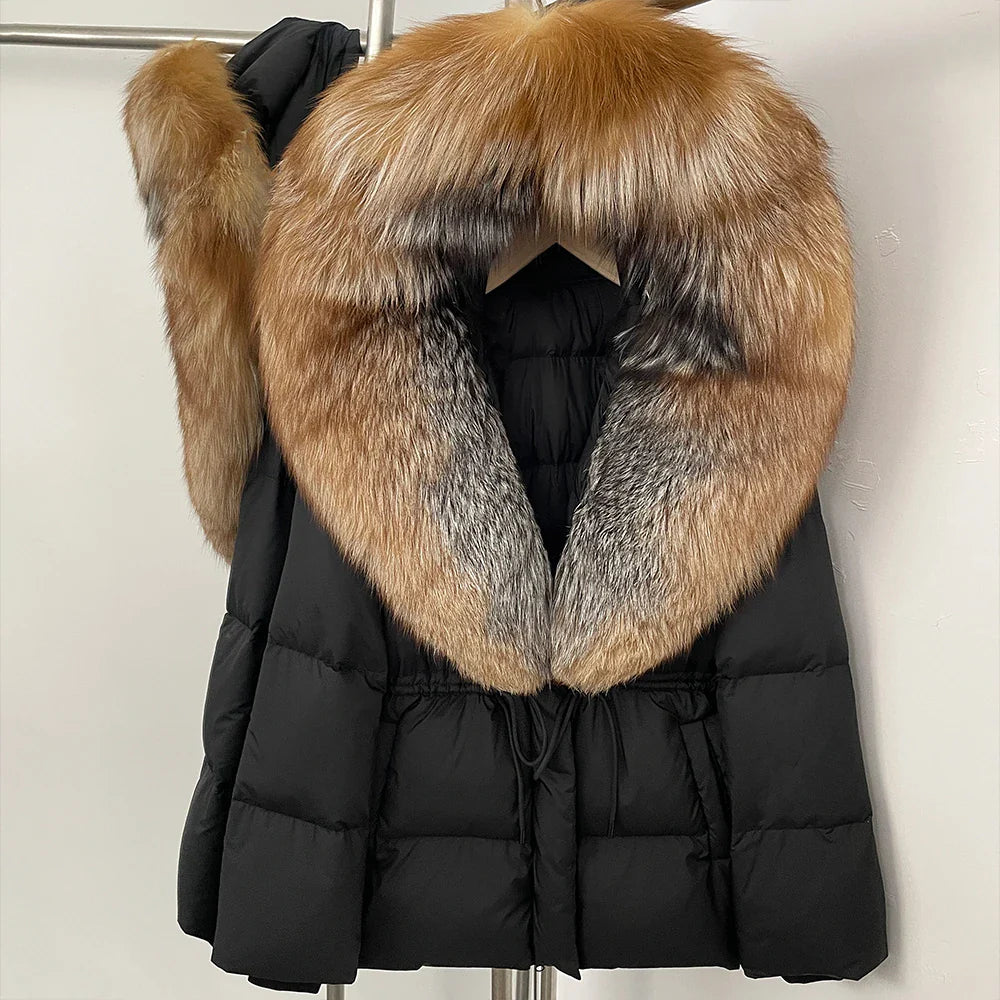 Reality Fur Jacket Real Fur Collar Duck Down Coat Female Winter Hooded Warm Fox Fur Coat Women Natural Raccoon Fur Puffer Jacket LadyShow.Store
