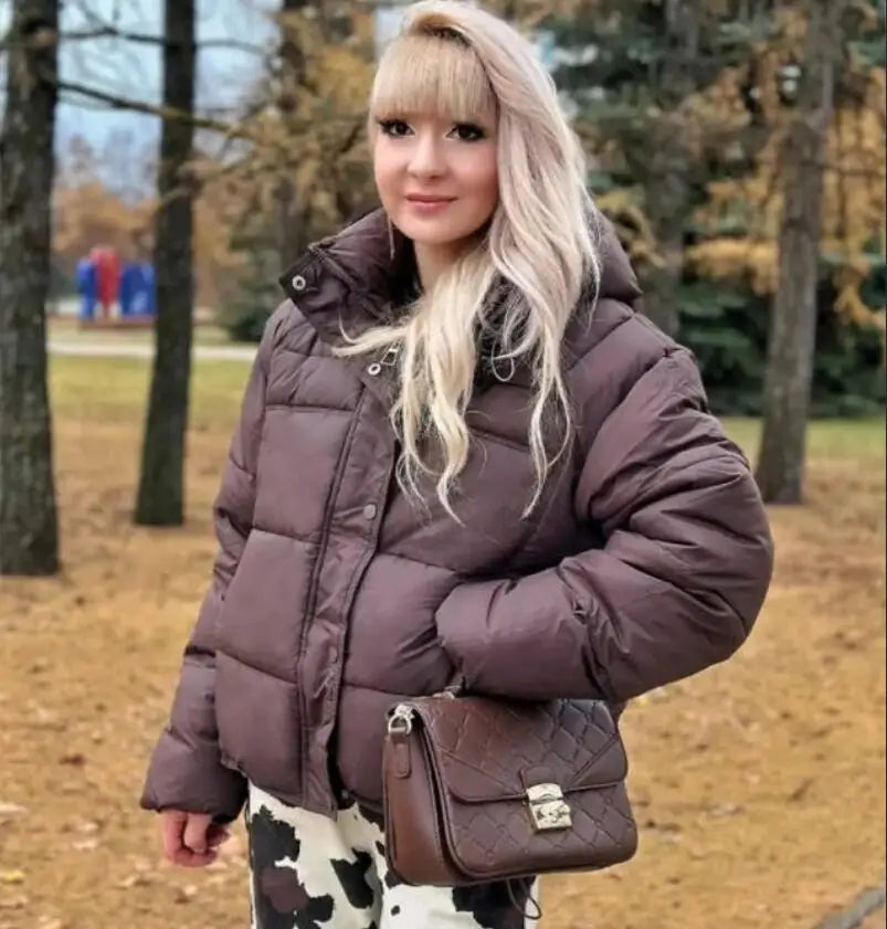 ZAROY Women's Thick Warm Cotton Jacket With Rhinestones Winter Casual Stand Collar Zipper Pocket Down Coat Puffer куртка LadyShow.Store