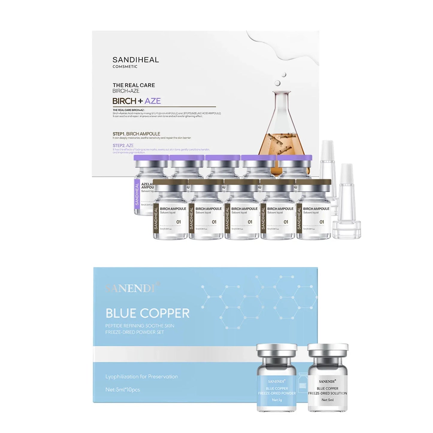 10Vials Copper Peptide Hyaluronic Acid Serum CICA B5 Facial Essence Hydration Korean Skin Care Original Sanendi Beauty Products Tri Light Beauty