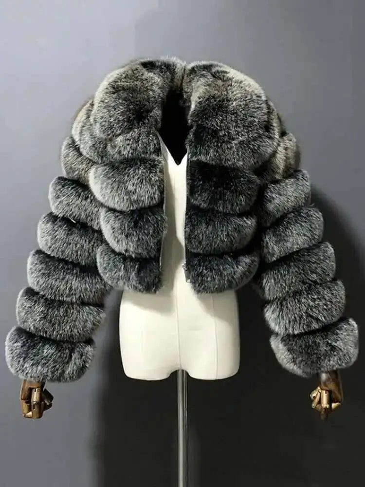 DEAT Fashion Women's Faux Fur Coat Lapel Zipper Long Sleeves Loose Thick Imitation  Fur Short Jacket Winter New 7AB6103 Pi-Mart
