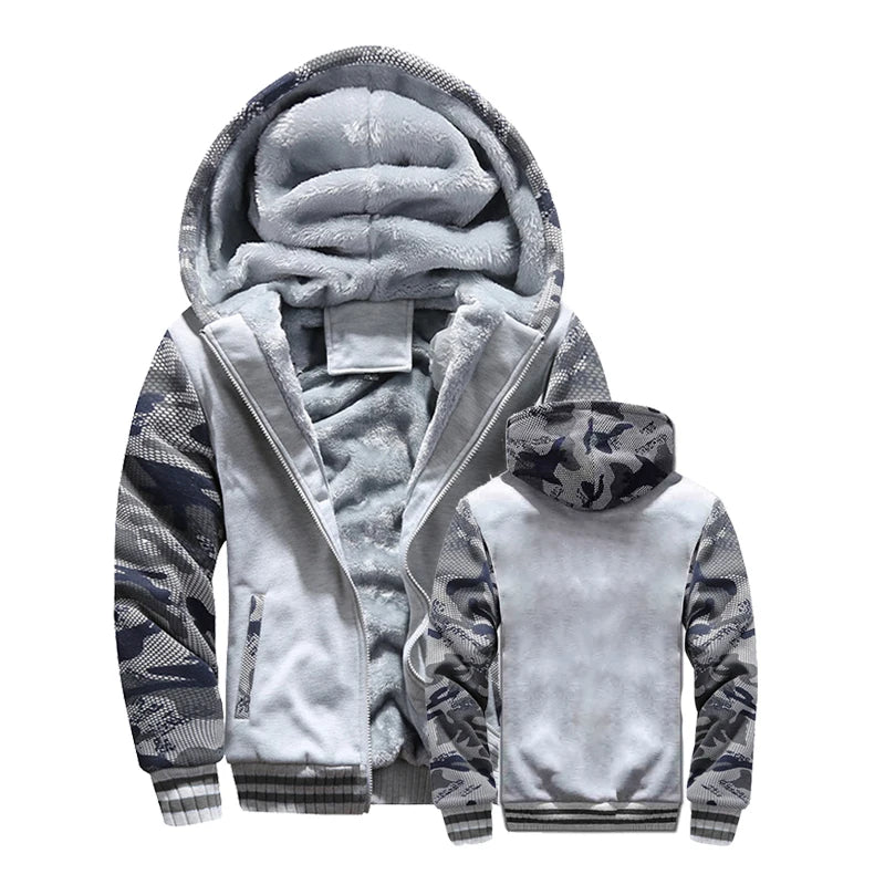 Winter Jacket Men Warm Coat Thick Fleece Male Zipper Hooded Jackets Casual Hooded Sportswear Outerwear Long Sleeves Sports Hoody Pi-Mart