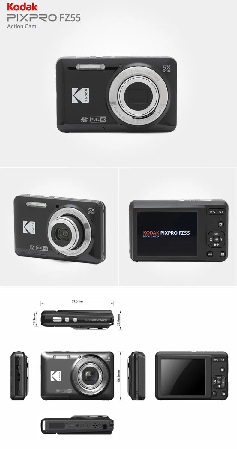 KODAK PIXPRO FZ55-RD 16MP Digital Camera 5X Optical Zoom 28mm Wide Angle 1080P Full HD Video 2.7" LCD Vlogging Camera Pi-Mart