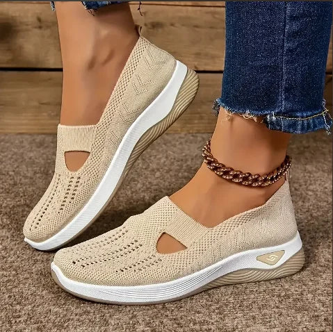 Women's shoes Solid Color Breathable Sneakers, casual sneaker women's summer sneakers, Low-top Knitted Casual Shoes Mom Shoes LadyShow.Store