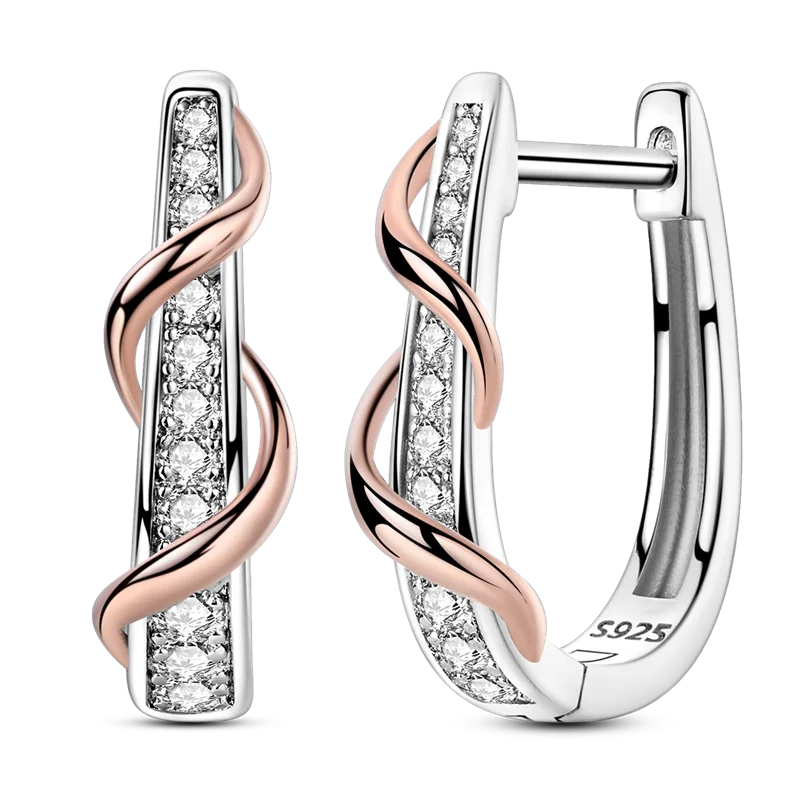 Genuine 925 Sterling Silver Love Feather Earrings Fit Original Charms Hoop For Women Girls Stud Earring Fine Jewelry Gifts Pi-Mart