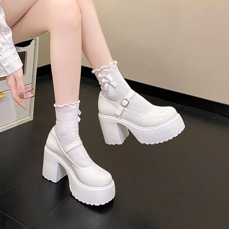 Black Super High Heels Mary Jane Shoes Women 2026 Goth Chunky Platform Pumps Woman Plus Size Ankle Buckle Party Lolita Shoes 42 Pi-Mart