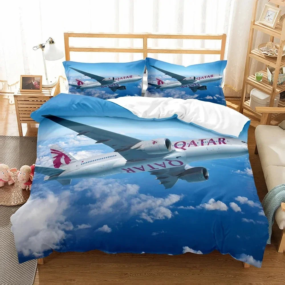 3D Bed Linen Airplane Blue Sky Comfortable Duvet Quilt Cover Pillowcase Bedding Set Children Bedroom Decoration Home Textile Pi-Mart