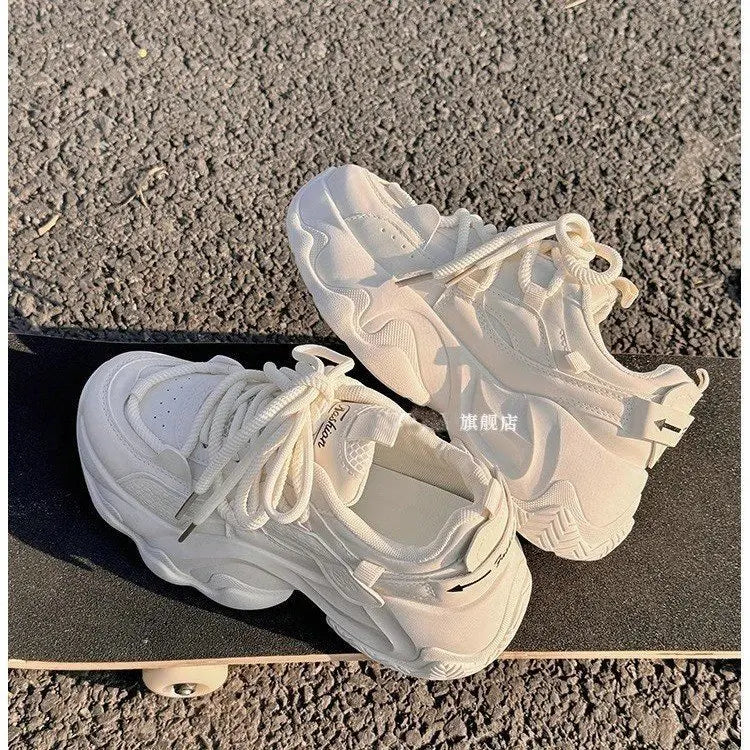 Dad Shoes Women's 2026 Spring/Summer New Popular Thick soled Sponge Cake Shoes White Shoes Casual Sports Flat Shoes Pi-Mart
