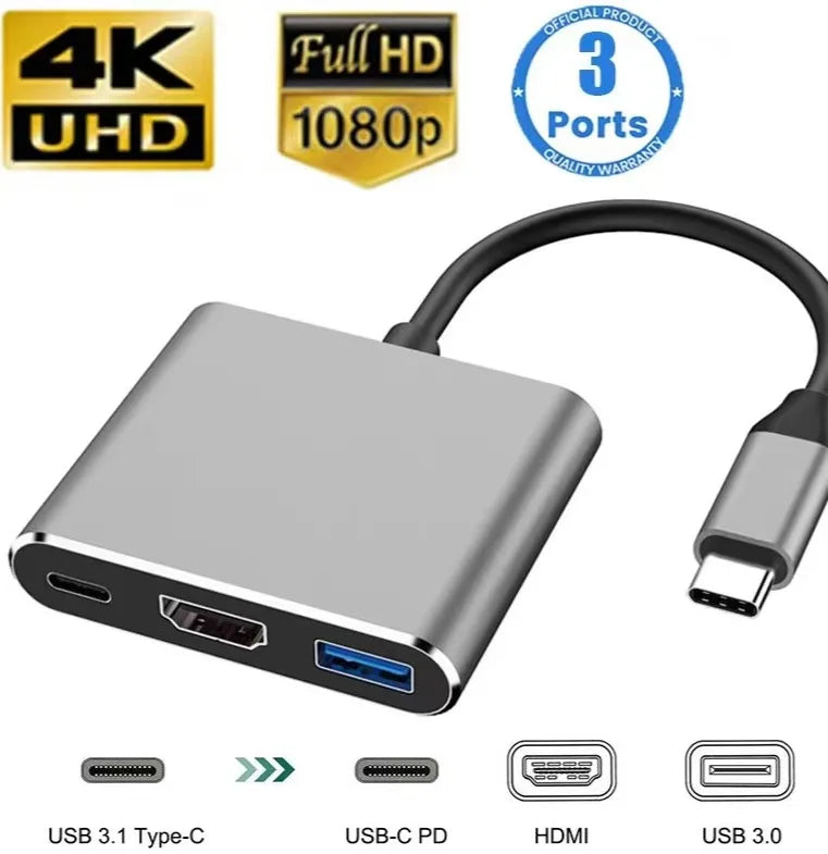 3-in-1 USB-C Hub:type-c 3in 1 PD100W+HDMI(4K/30Hz)+USB3.0 Pi-Mart