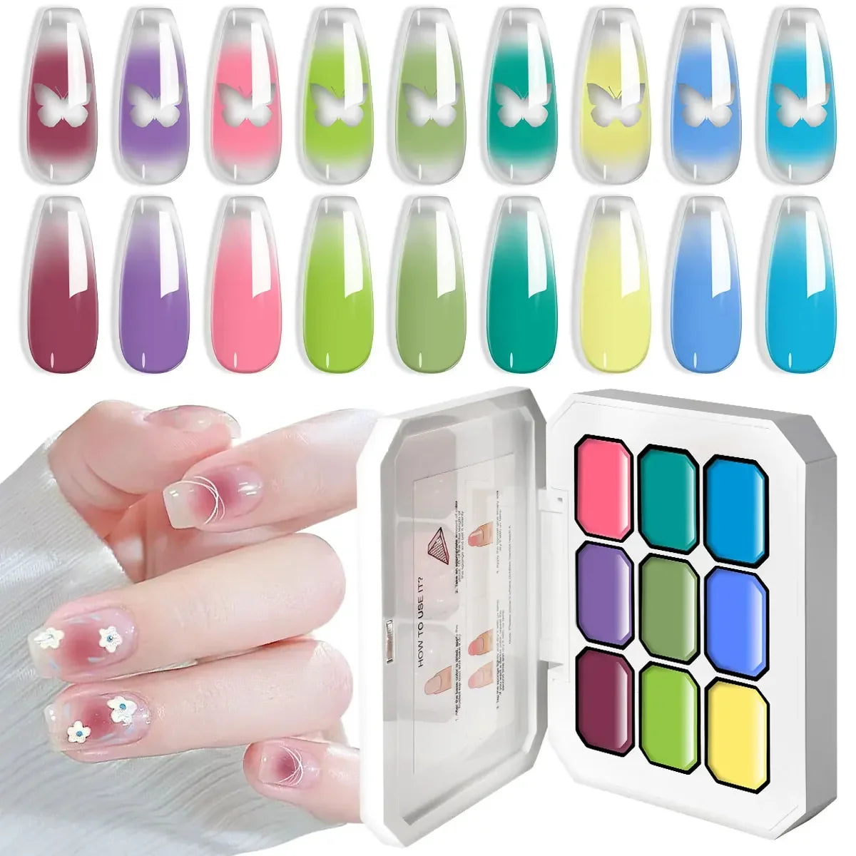 LIMEGIRL 7in1 Nail Gradient Painting Gel Long-lasting Nail Gel Polish Hybrid Color Nail Art Design High Texture Gradient Gel Tri Light Beauty