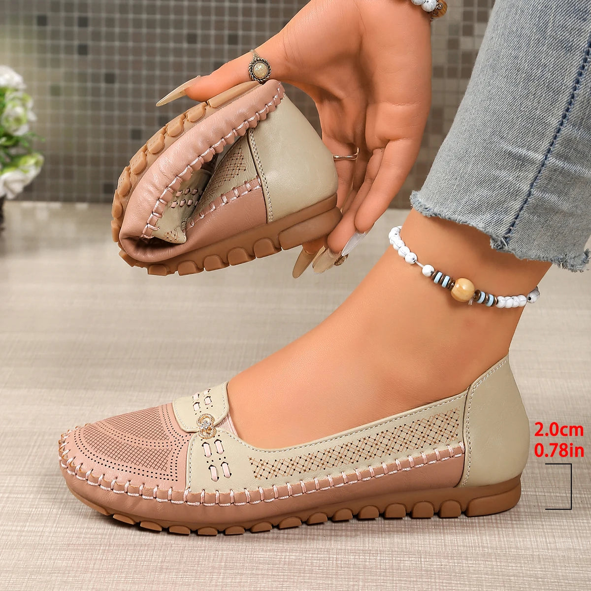 goreyodoly Women Slip On Loafers Wide Fit Comfortable Flats Lightweight Breathable Colorblock Shoes Chain Detail Durable Rubber Pi-Mart