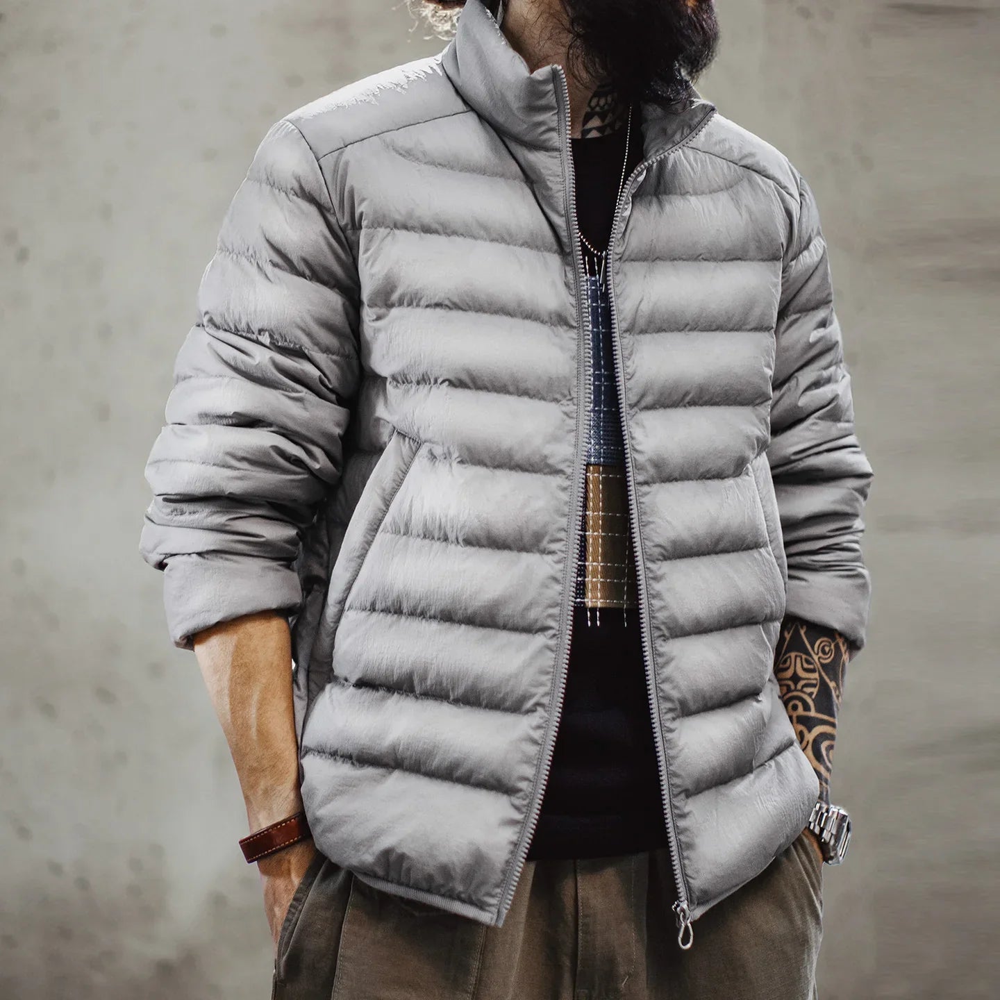 Maden Winter Men's Stand-up Collar Down Jacket Lightweight Hydrophobic White Duck Down Filling Coat Warm Inner Layer for Fall LadyShow.Store