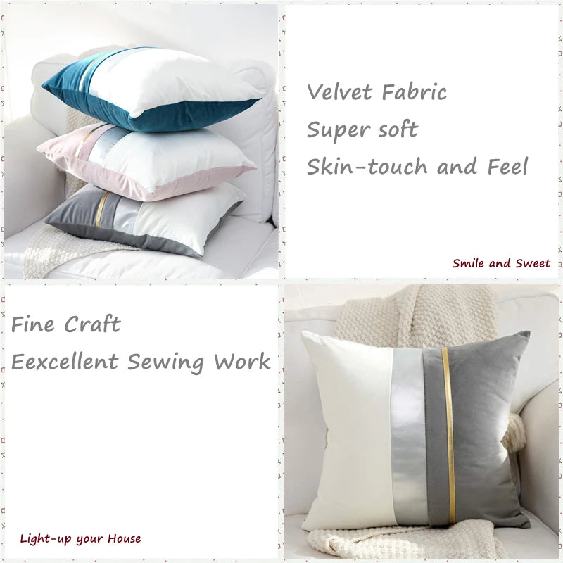 Luxury Velvet Cushion Cover, Patchwork Design Pillow Case, Home Decor, Sofa Pillows, 45x45cm, 30x50cm Pi-Mart