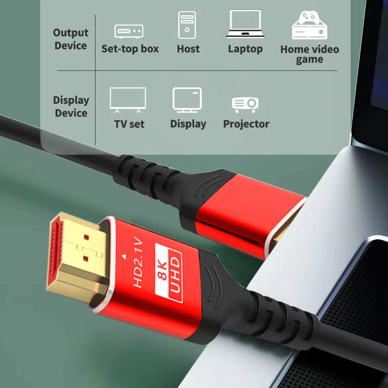 8K HDMI2.1 Cable High Speed HDMI 8K Cable 60HZ 2.1V 4K 144HZ 3D TV Computer Monitor Projector PS Game Console Audio And Video Pi-Mart