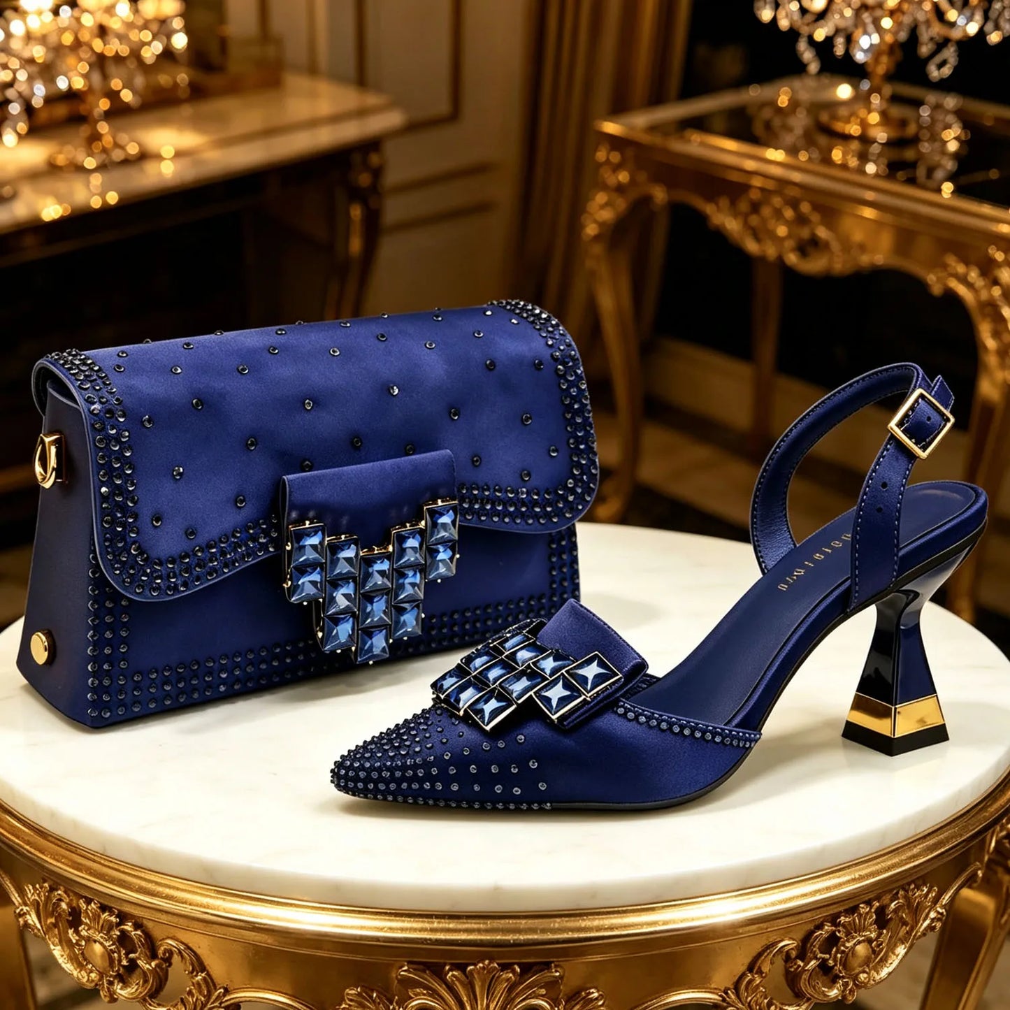 Venus Chan 2026 INS Italy Elegant Rhinestone Pointed Toe High Heels & Matching Bag Set - Perfect for Women's Parties & Weddings Pi-Mart