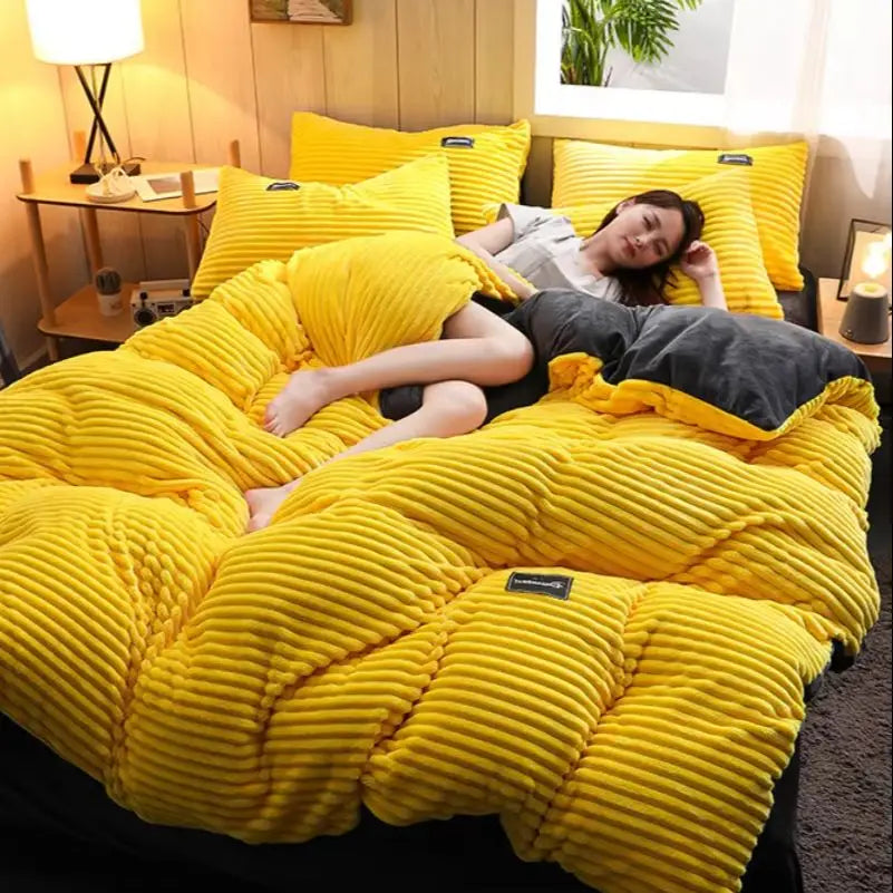 Warm Winter Duvet Cover Bedding Set Thick Solid Color Velvet Double Soft Quilt Cover Twin Queen King Comforter Cover Sets 220*24 Pi-Mart