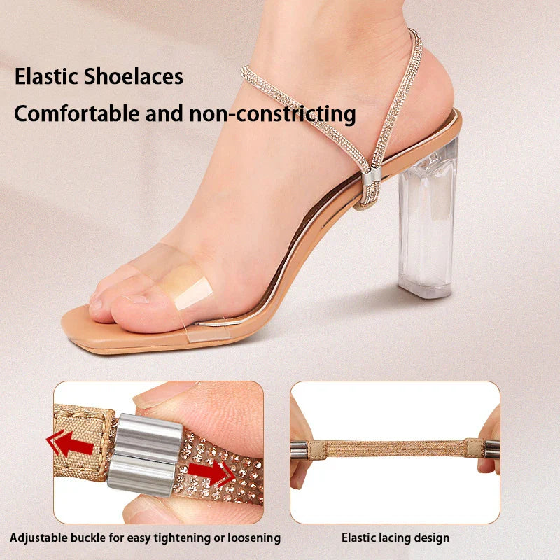 Rhinestone High Heels Shoes Band Anti-loose for Women Shoelaces Anti-drop Elastic Fixed Heel Laces shoe accessories LadyShow.Store
