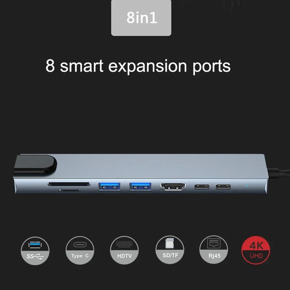 USB 3.0 Type C HUB USB C Docking Station to HDMI 4K 30HZ Type C to RJ45 100Mbps Ethernet Adapter VGA Extender Headphone PD 100W Pi-Mart