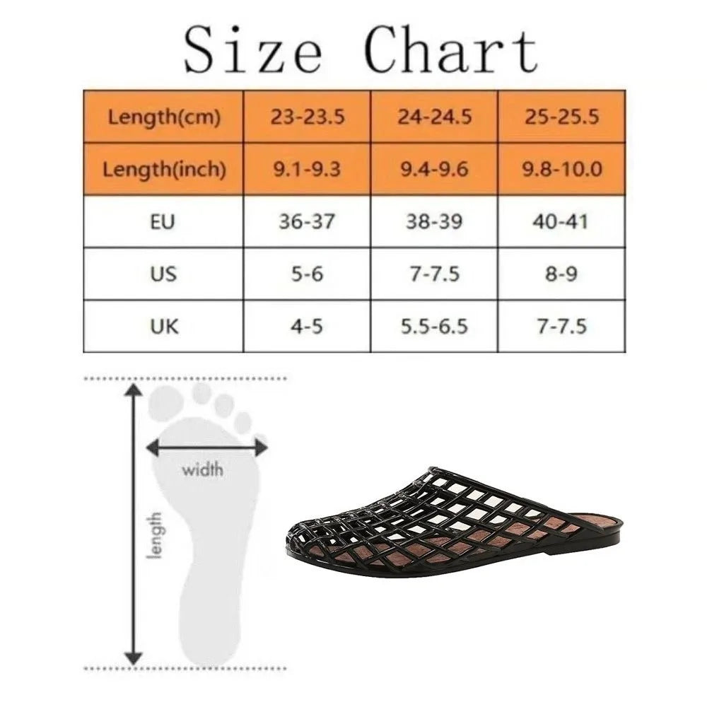 Round Toe PVC Crystal Slippers Non-Slip Soft Fishing Net Jelly Sandals Flat Low Bottom Transparent DIY Shoes Charms Shoes LadyShow.Store