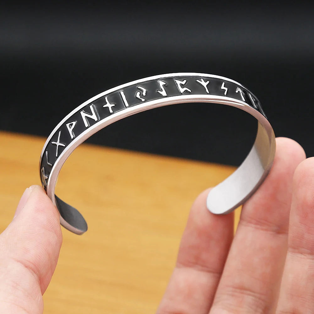 Vintage Nordic Vikings Rune Simple Bracelet For Men Women 316L Stainless Steel Fashion Opening Cuff Bangles Amulet Jewelry Gifts Pi-Mart