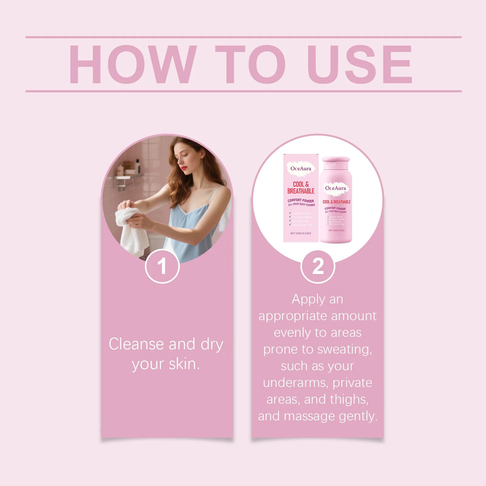 OceAura Body Powder Anti Sweat Armpit Groin Smooth Skin Soothing Comfortable Refreshing Odor Eliminator Anti Chafing Powder 100g Pi-Mart