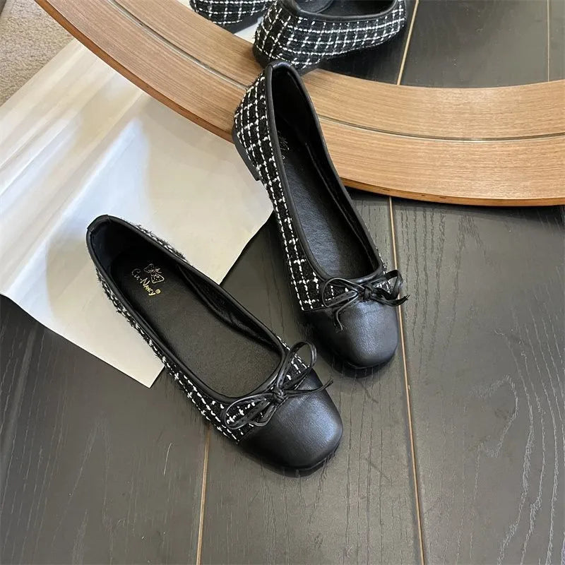 Women's Shoes Autumn New Ballet Shoes Leather Round Head Women's Shoes Flat Casual Classic Breathable Style Ladies Single Shoes LadyShow.Store