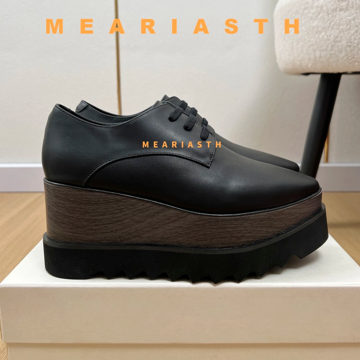 Women Walking Sneakers Autumn Lace-up High Platform Chunky Shoes Breathable Leather Shoes 8.5CM Winter Wedge Heels Casual Shoes Pi-Mart