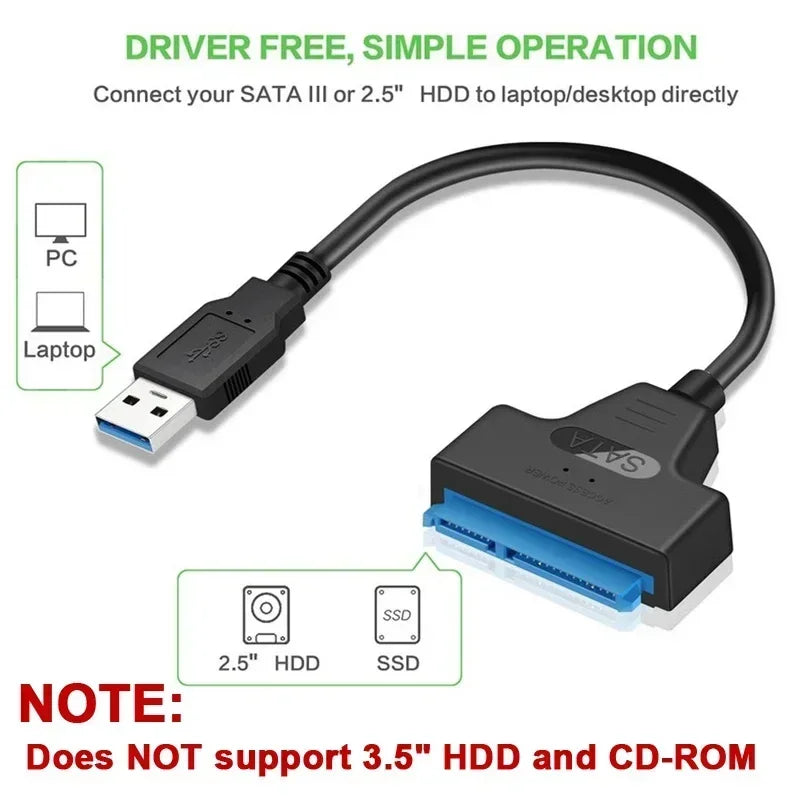 SATA to USB 3.0 / 2.0 Cable Up to 6 Gbps for 2.5 Inch External HDD SSD Hard Drive SATA 3 22 Pin Adapter USB 3.0 to Sata III Cord Pi-Mart