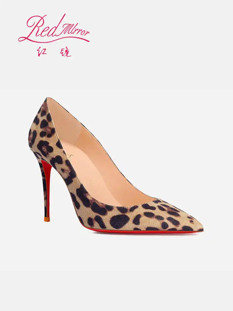 Elegant Women Heeled Luxury Brand Leopard Print Heels 2026 Trend Red Shiny Bottoms Pointed Toe Pumps Prom Ladies Shoes Women 8cm Pi-Mart