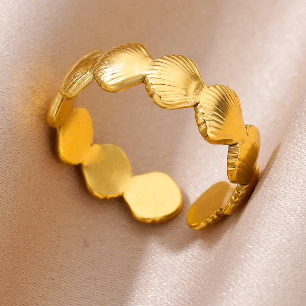 316L Stainless Steel Shell Rings for Women Adjustable Gold Color Little Star Open Rings Female Jewelry Weddings Gifts New Trendy Pi-Mart