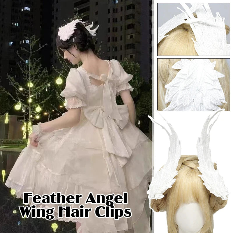 Lolita Feather Angel Wings Hair Clip Barrette Angel Wing Hairpin Lolita Anime Cosplay Hair Accessories Halloween Party Headwear Pi-Mart