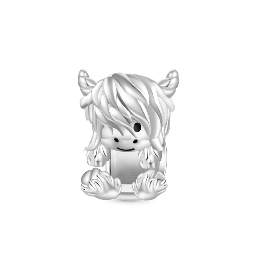 Fashionable 925 Sterling Silver Highland Cow Animal Pendant Suitable for Bracelets, Necklaces, DIY Women's Jewelry Accessories Pi-Mart
