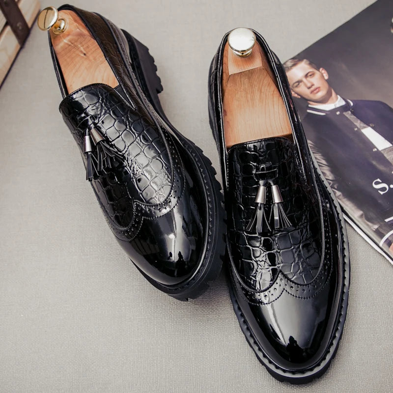 Men Loafers PU Splicing Tassel Decoration Low Heel Comfortable Classic Daily Business Men Shoes Pi-Mart