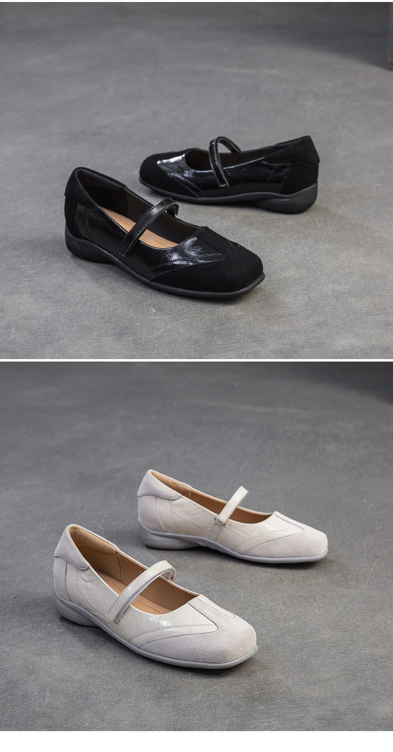 DRKANOL 2026 Women Genuine Leather Flat Shoes Summer Shallow Sheepskin Hook And Loop Casual Loafers Ladies Low Heel Single Shoes Pi-Mart