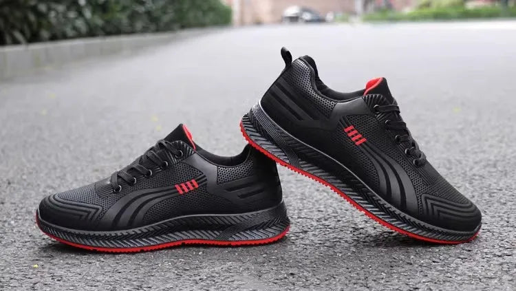 Waterproof Men's Sneakers Casual Running Shoes Soft Bottom Black Leather Sports Shoes Pi-Mart