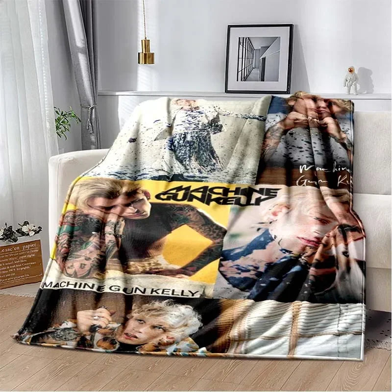 Machine Gun Kelly Poster Printed Flannel Warm Blanket Rapper Music Art Blankets Bedroom Sofa Bed Travel Picnic Blanket Fan Gift Pi-Mart