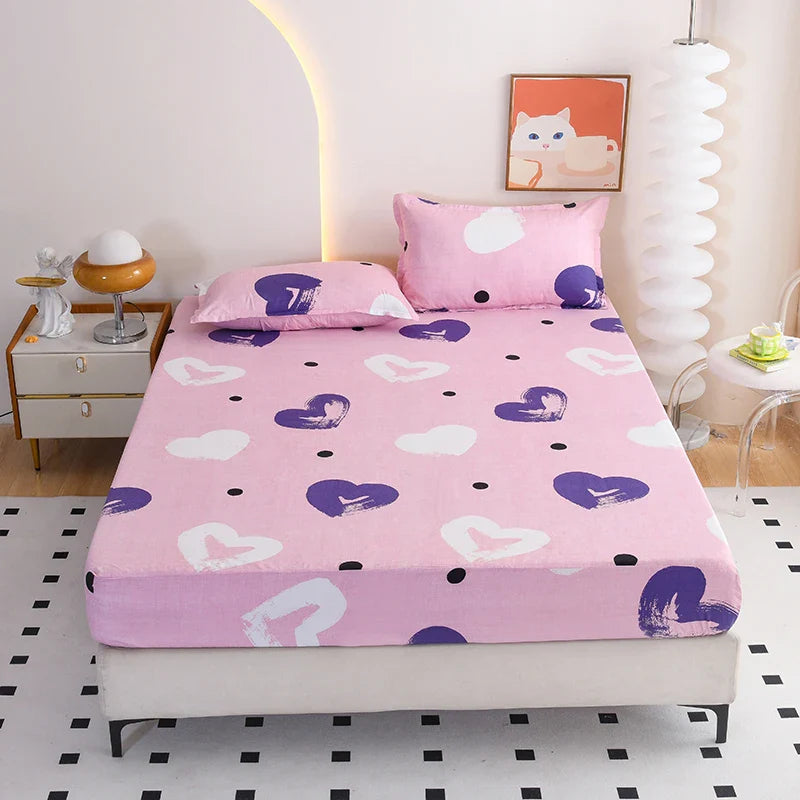 Red Flower Printed Bed Sheet Sets Queen/King Size sabanas cama matrimonial Reactive Printed Fitted Bedsheets for Double Bed LadyShow.Store