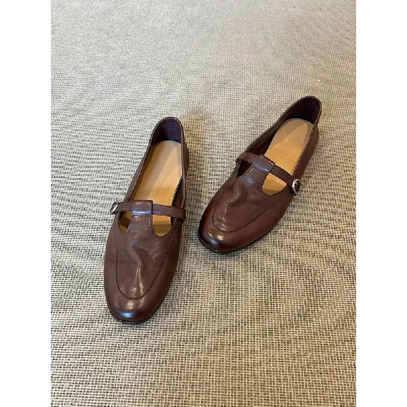 2025 Spring/Fall New Women's Vintage Mary Jane Shoes - Square Toe Low Cut Flats Soft Leather Loafers British Style Casual Shoes LadyShow.Store