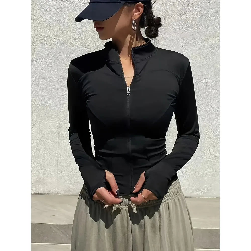 NEW Summer Women's Stand Collar Yoga Sun Protection Jacket, Anti-UV Slim Lightweight Sun Shirt for Outdoor Sports & Daily Wear LadyShow.Store