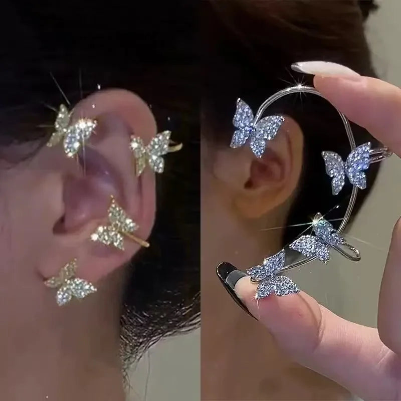 2PCS Fashionable and Exquisite Butterfly Ear Clip, Non Perforated Women's Shiny Earrings, Wedding Party Jewelry Gifts Pi-Mart