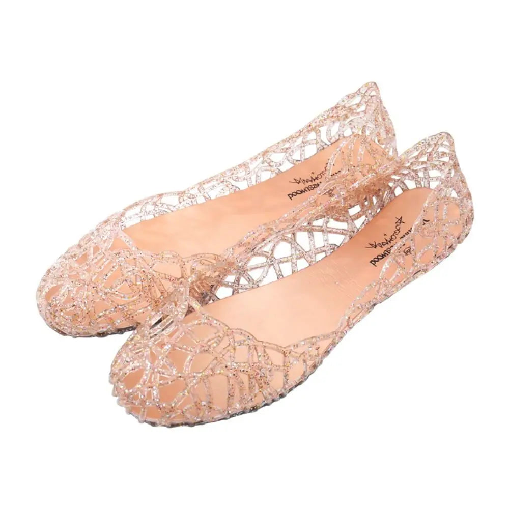 Casual Flat-soled Women Sandals Hollow Out Clear Beach Jelly Shoes Breathable Shallow Mouth Bling Sandals Ladies LadyShow.Store