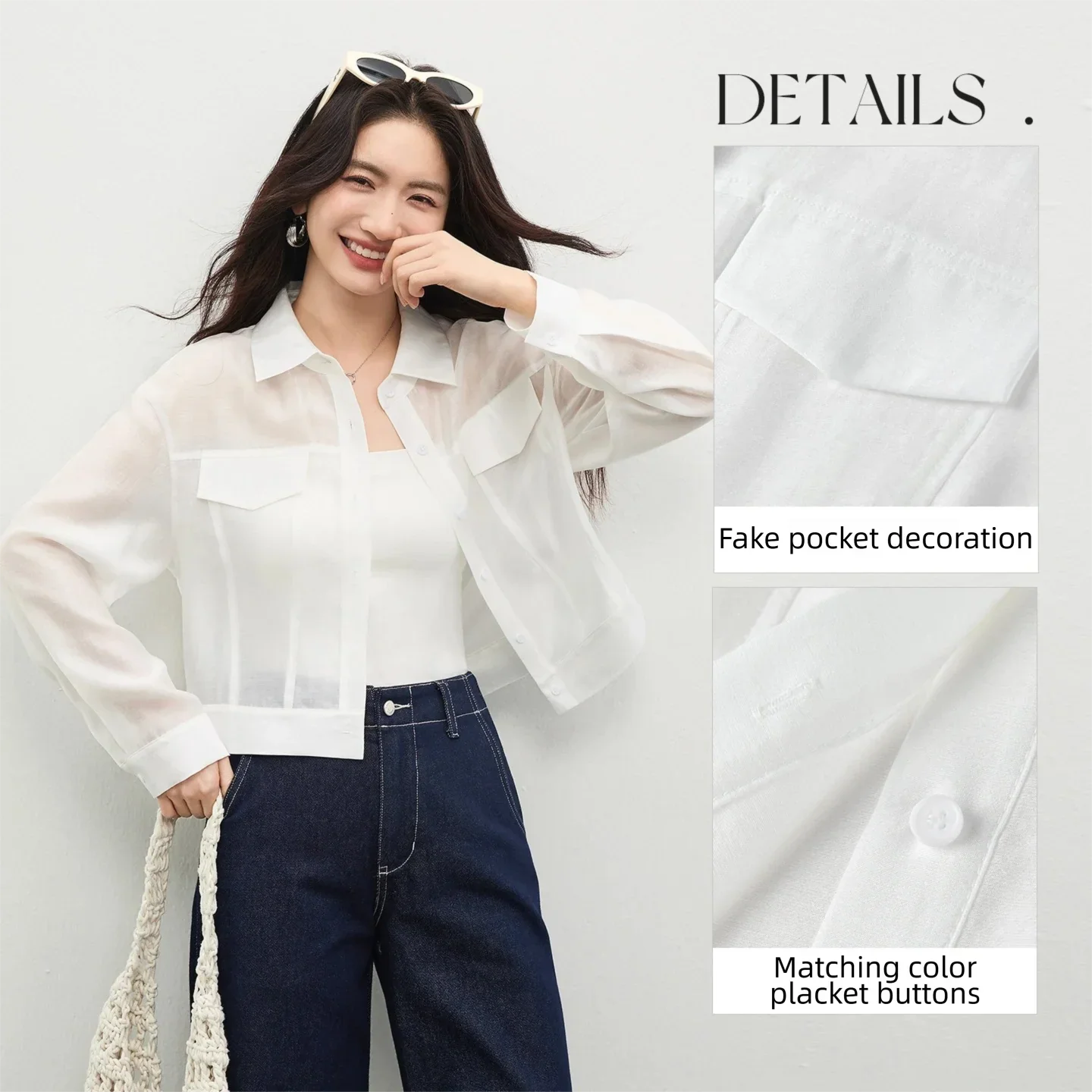 SENTUBILA Lyocell Shirt Women Sun Protection See-Through Tops 2026 Spring Summer Short Shirt Jacket Woman Shackets Q61WF6012 LadyShow.Store