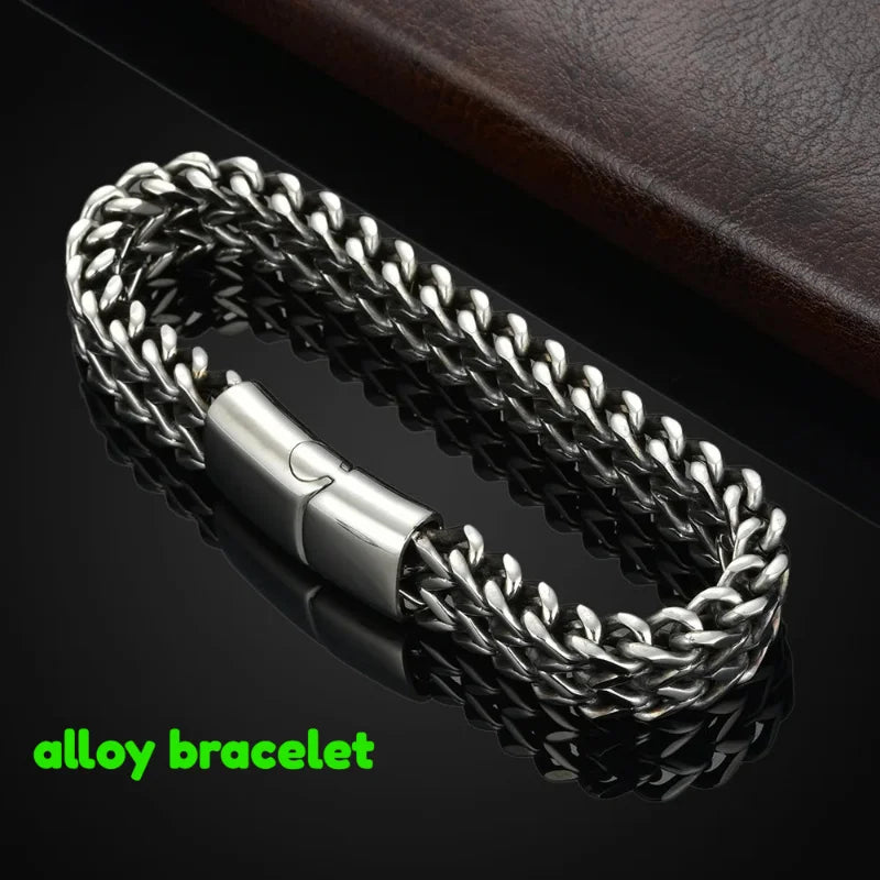1pcs Men's Stainless Steel Braided Chain Bracelet, Punk Rock Wristband, Magnetic Clasp, Fashion Jewelry Gift for Him Pi-Mart