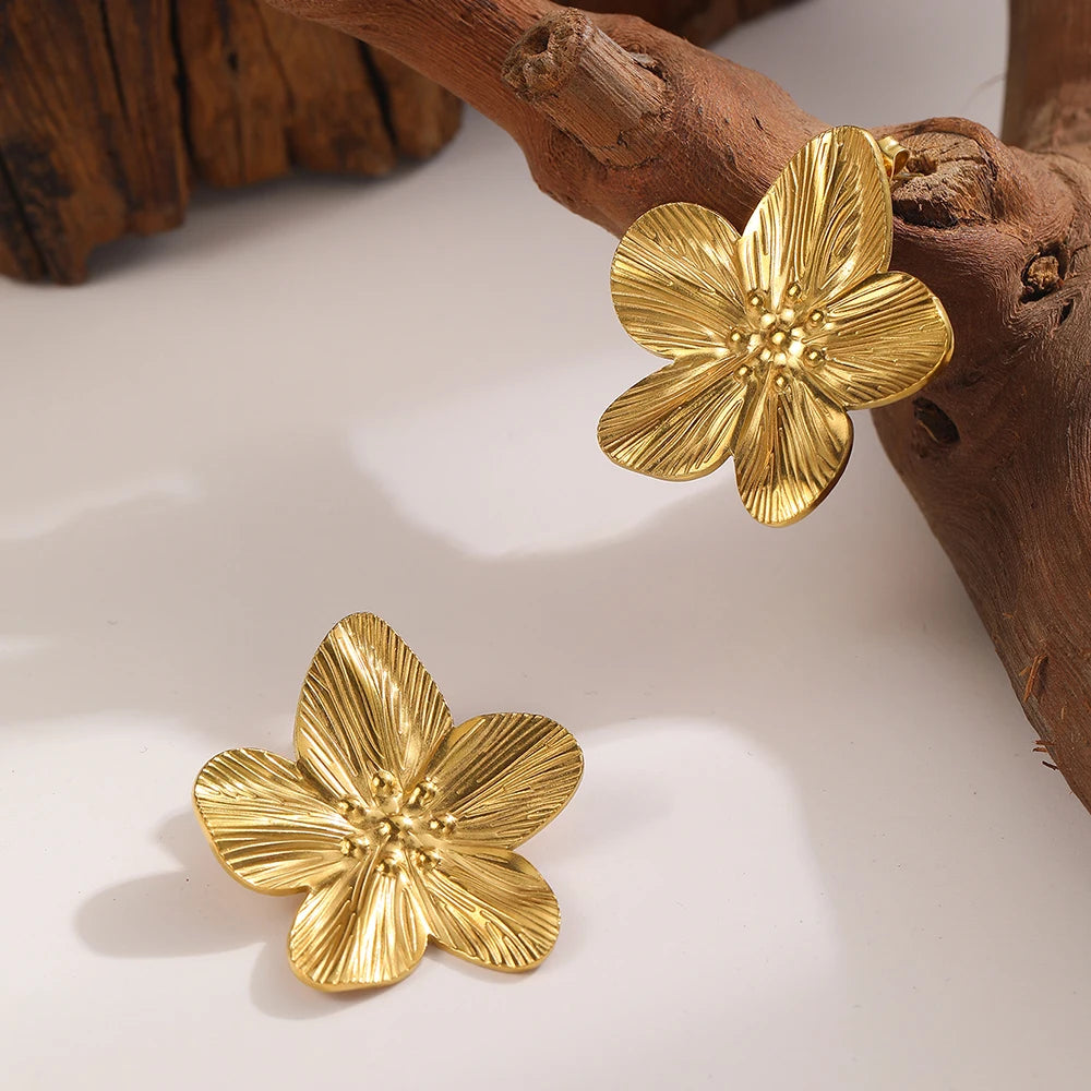 DOTIFI Stainless Steel Exaggerated Large Flower Design Earrings Female Fashion Retro Minimalist Ear Jewelry Party Creative Gifts Pi-Mart